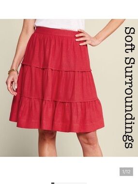 Soft Surroundings Coral Tiered A-Line Skirt